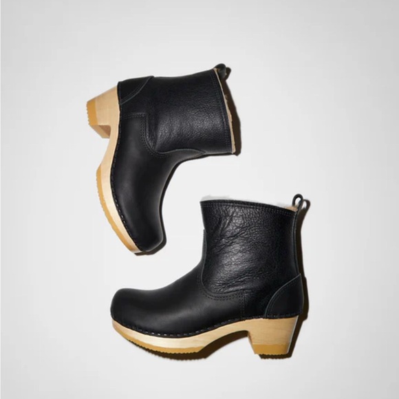 No. 6 5" Pull On Shearling Clog Boot on Mid Heel in Ink Aviator - Picture 12 of 12